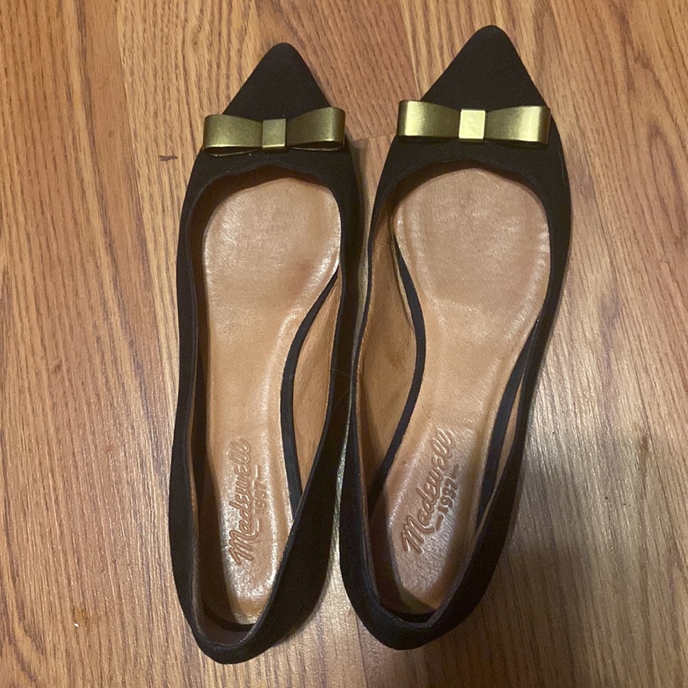 Madewell The Bow Tie Skimmer Black Suede Flats size 7 (155)